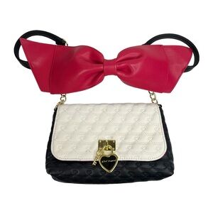 Betsey Johnson Black & White Quilted Red Bow Chain Strap Shoulder Purse Bag